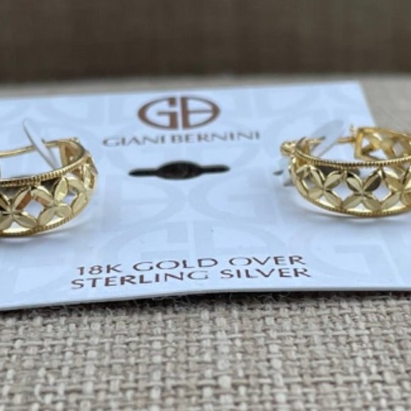 Giani Bernini Earrings 18k Gold Plated over Sterling Silver Hoops Lever Back - Picture 7 of 12